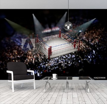 Picture of Empty boxing ring surrounded with spectators 3D illustration